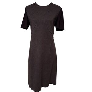 CEDRIC CHARLIER DRESS DARK GRAY BLACK SHORT SLEEVE CREWNECK BELOW KNEE SIZE 10